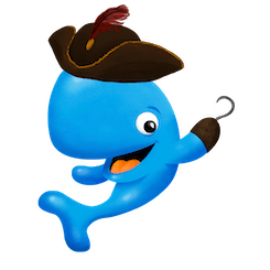 Illustration of Bubba the Whale wearing a pirate hat and hook
