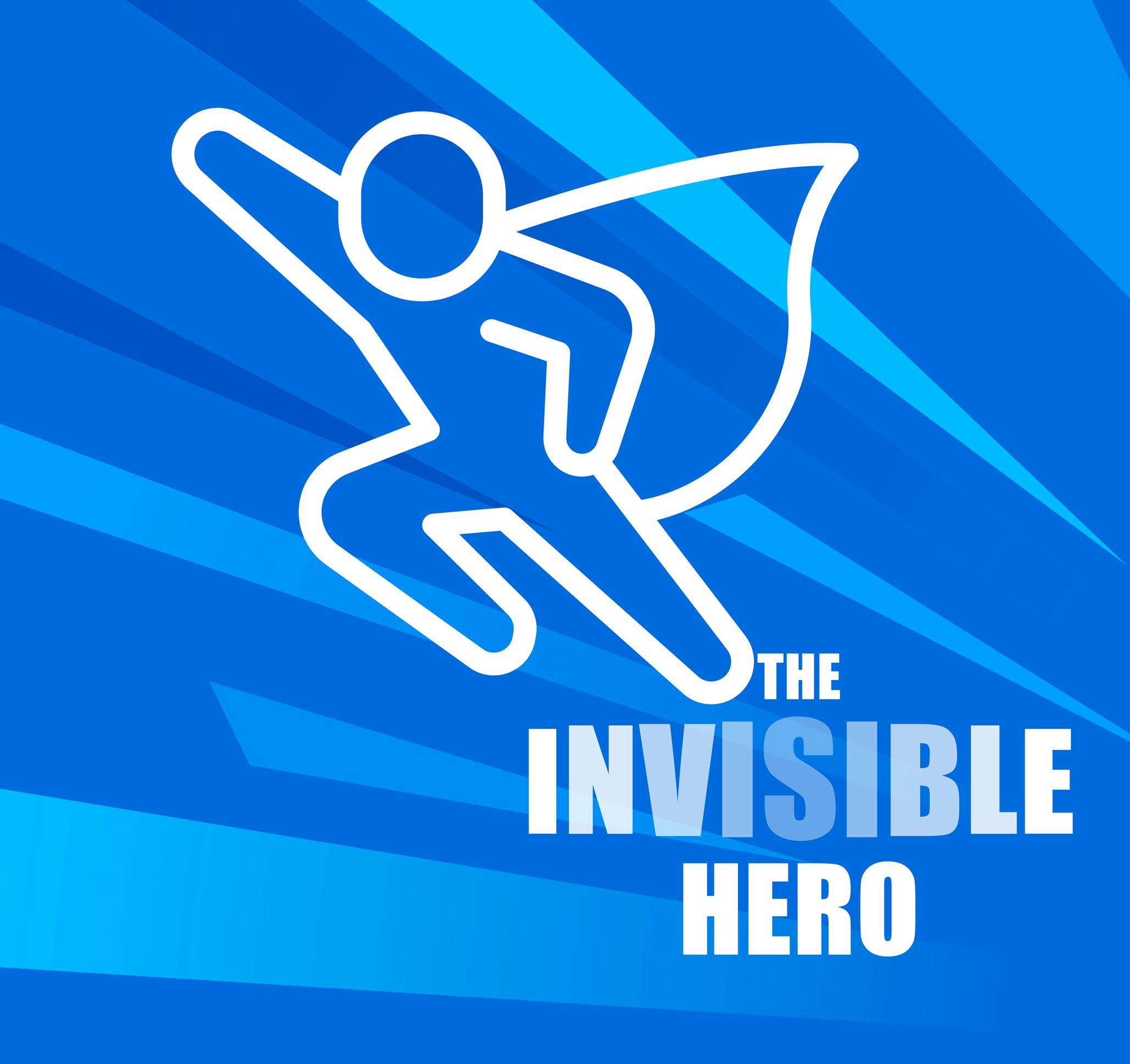 caped hero icon soaring against blue background