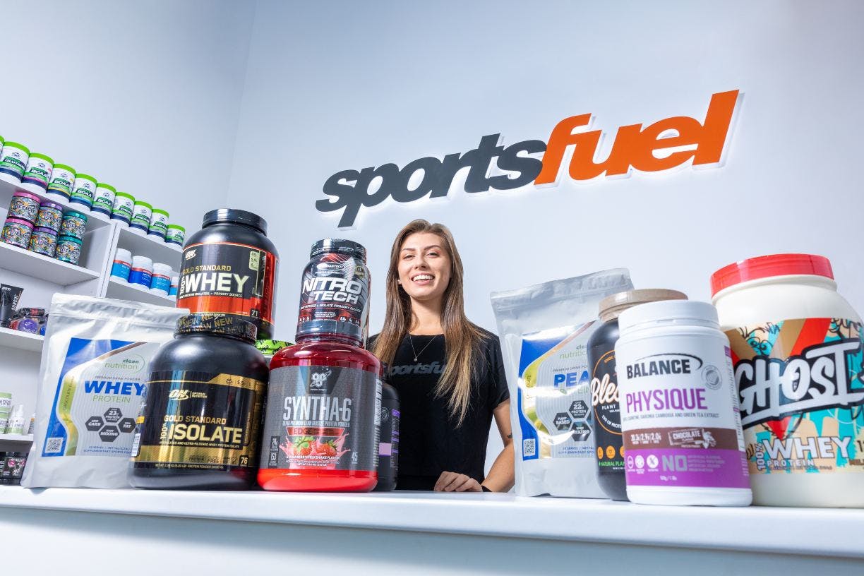 A range of protein powders available at Sportsfuel