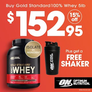 15% OFF Optimum Nutrition Gold Standard 100% Whey 5 & 10lb!