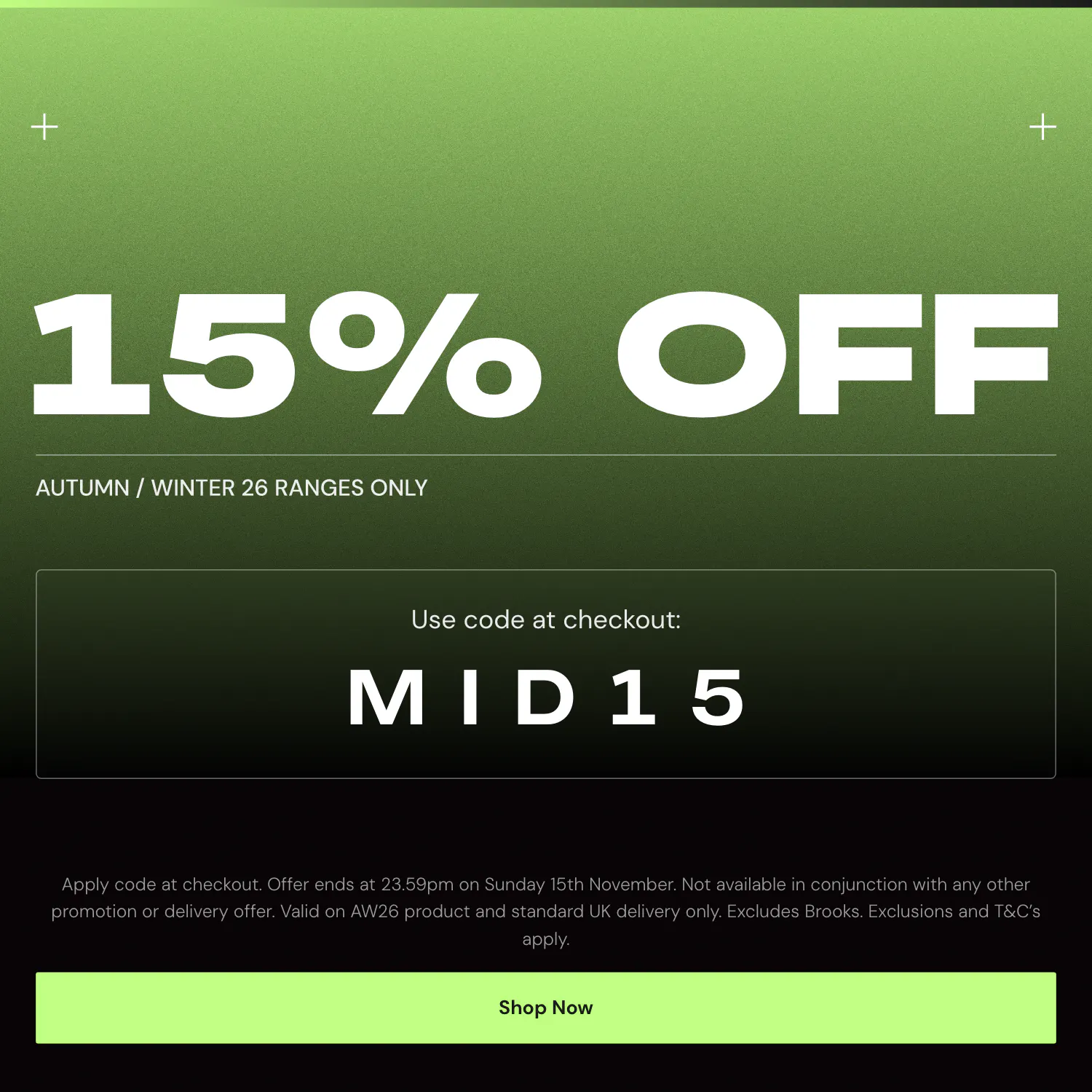 15% off AW26 at SportsShoes.com use code MID15