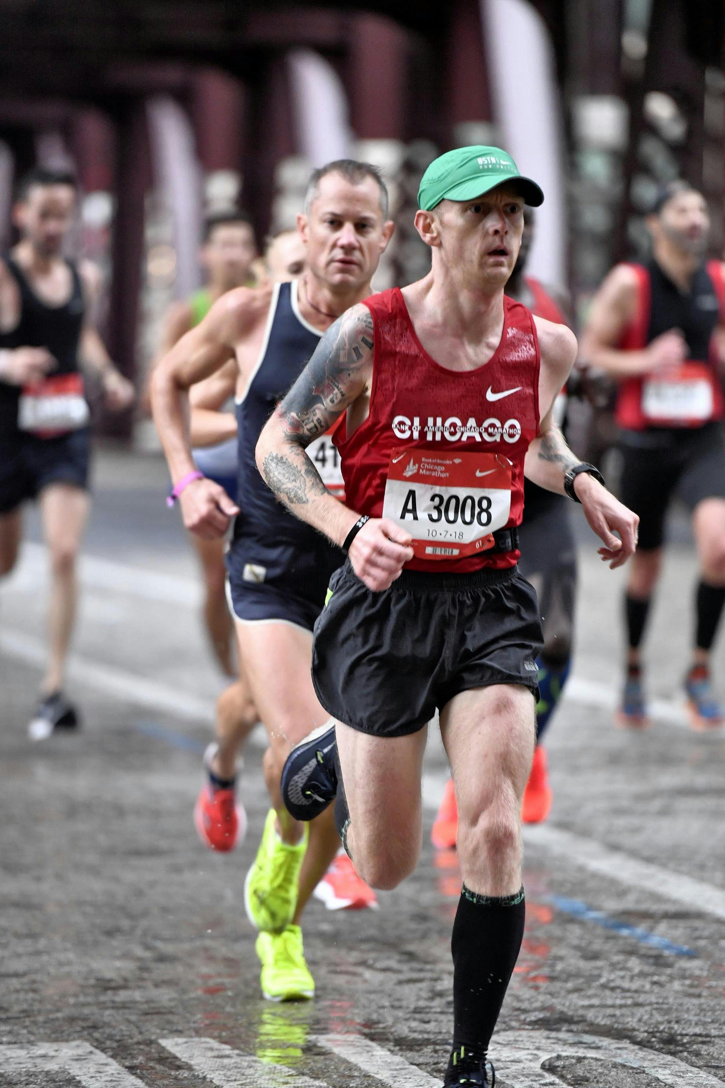 Jon competing at the Chicago Marathon in 2018