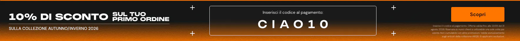 Sconto del 10% sulla nostra collezione AW26 – sul tuo primo ordine