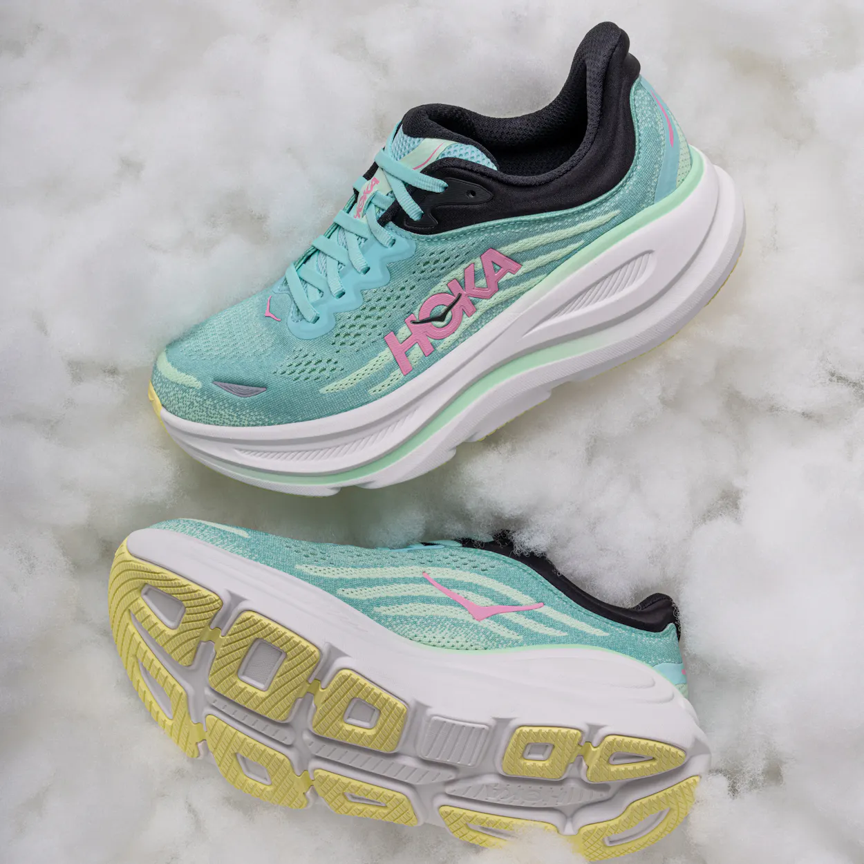 A pair of HOKA Bondi 9 in clouds
