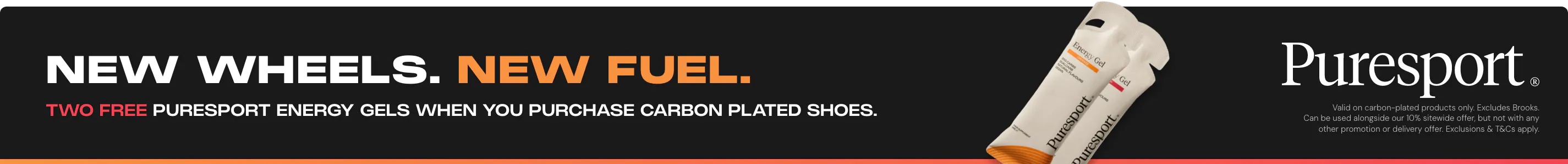 TWO FREE PURESPORT ENERGY GELS WHEN YOU PURCHASE CARBON PLATED SHOES AT SPORTSSHOES.COM