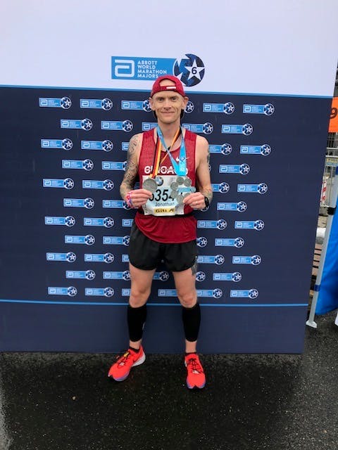 Jon receiving his 6 star medal after the Berlin Marathon 2019