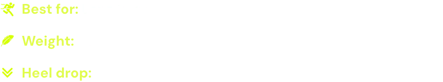 UA Velociti Distance spec sheet highlighting 6mm offset, HOVR+ foam, and 10.5 oz weight. Engineered for long-distance endurance running with a focus on high-energy return and durability.