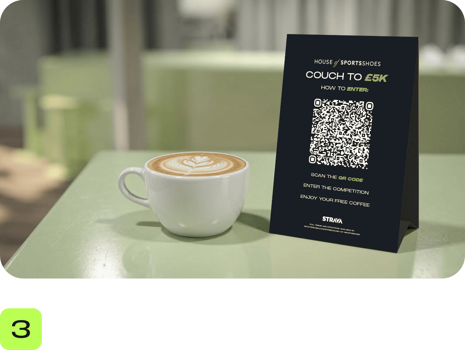 A coffee and a strut card