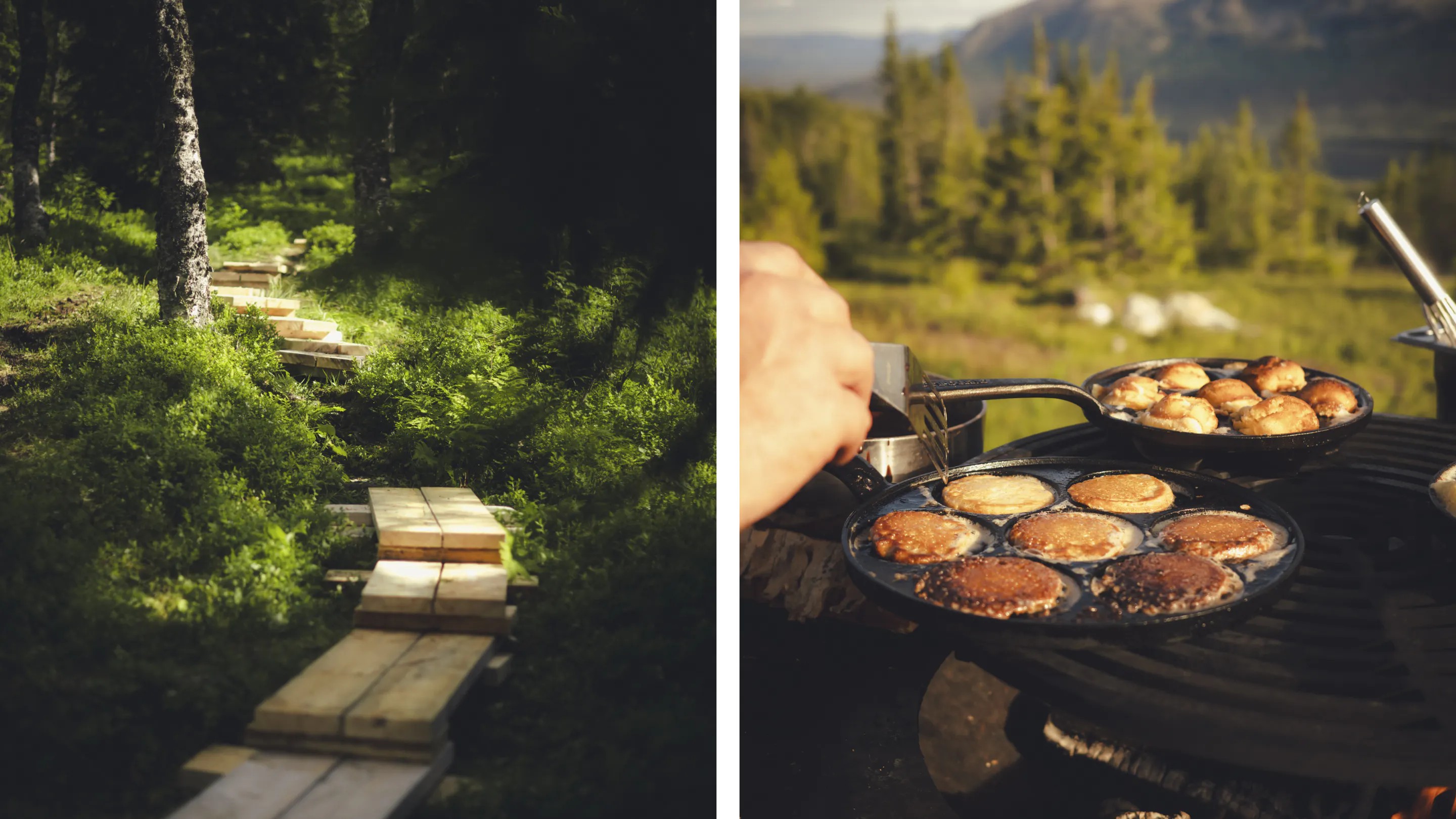 Traditional Swedish wooden boardwalks and pancakes