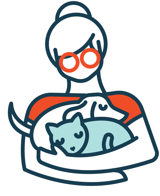 Woman holding cat and dog in arms
