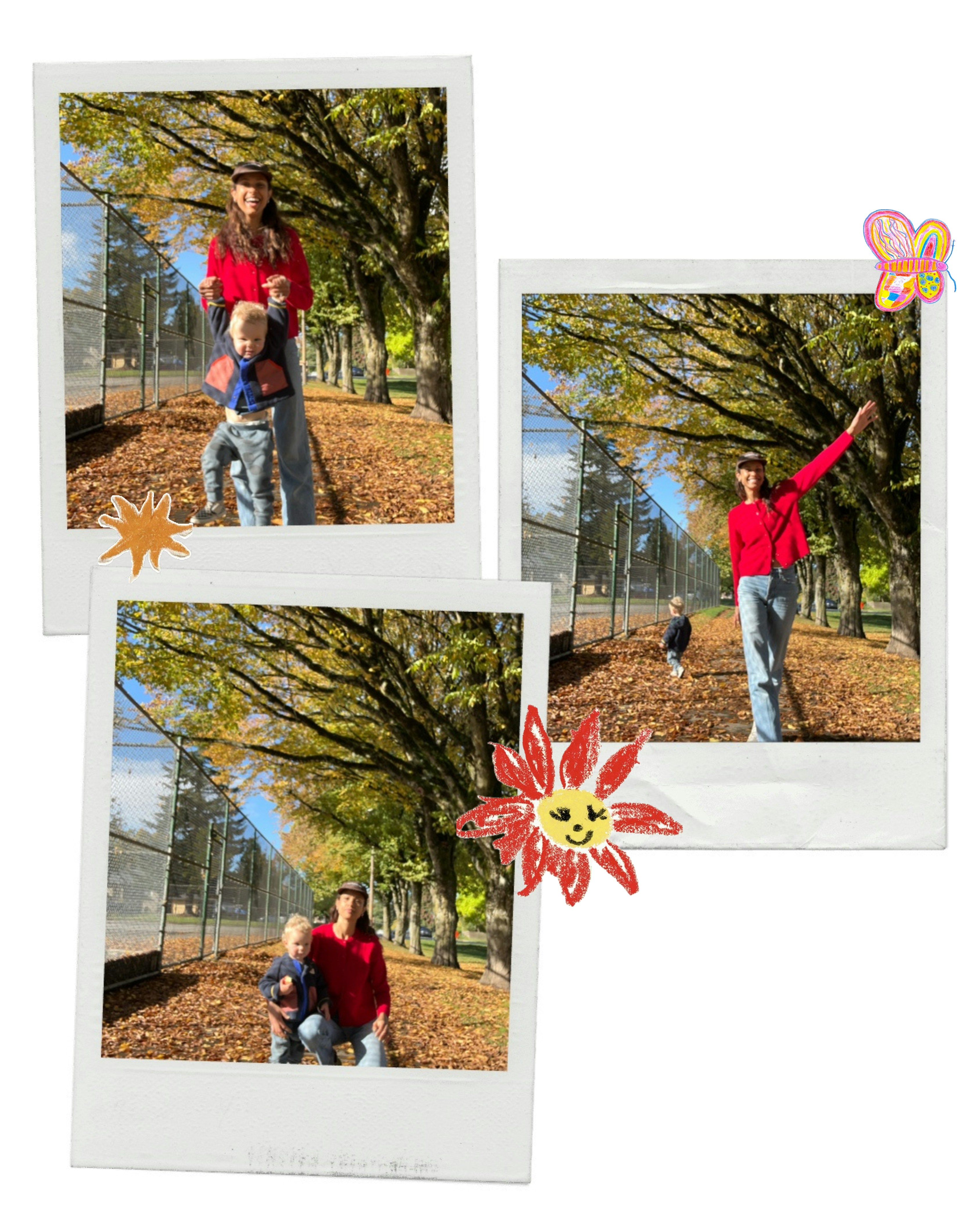 mom and daughter playing outside in the leaves