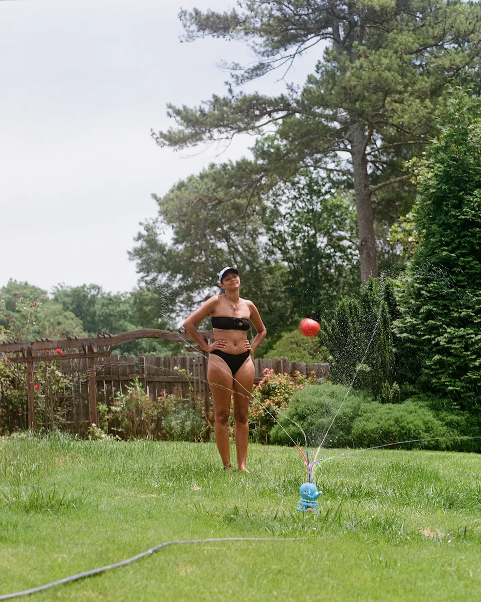 mom and daughter on lawn