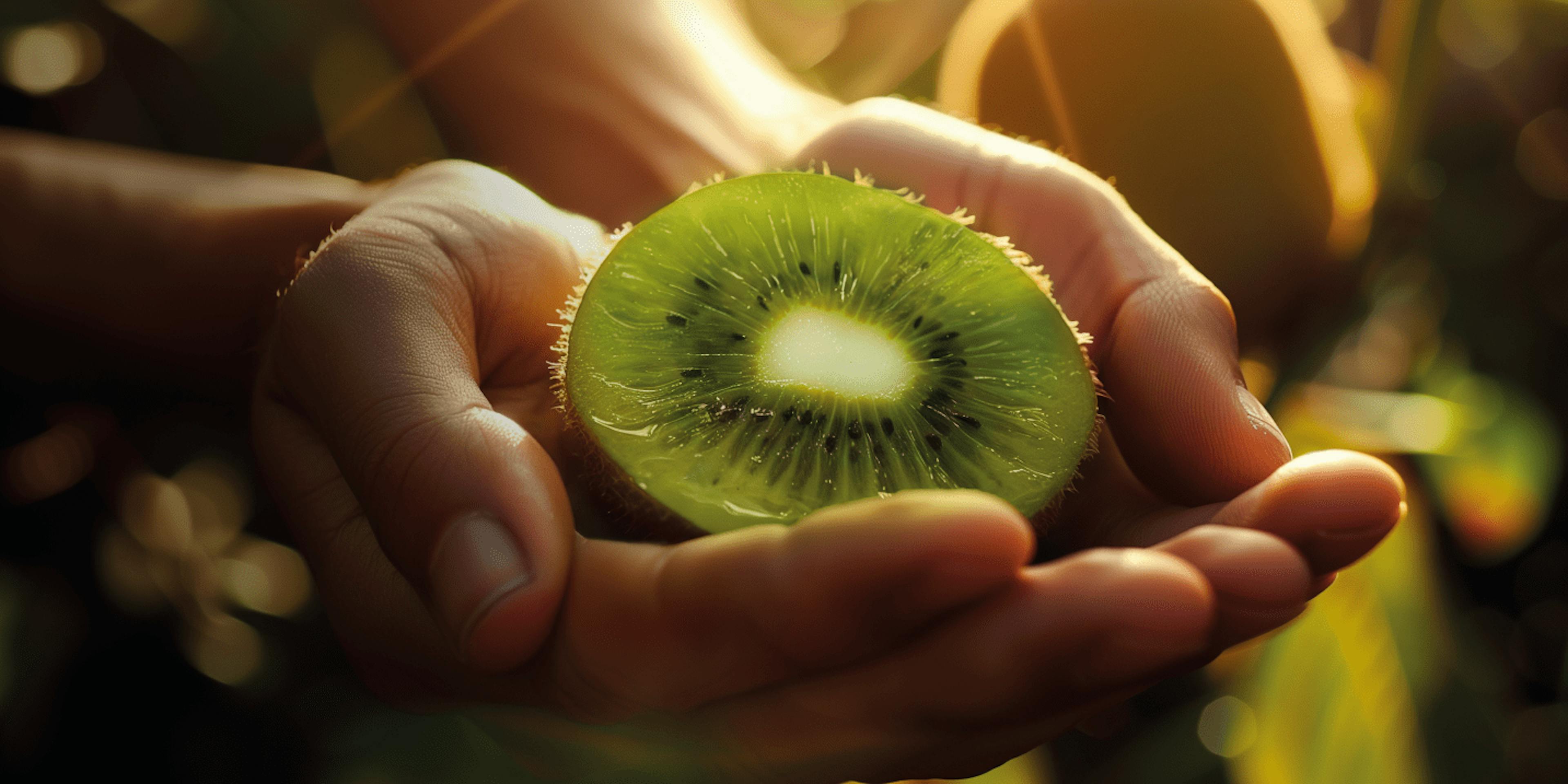 Mano che raccoglie un kiwi