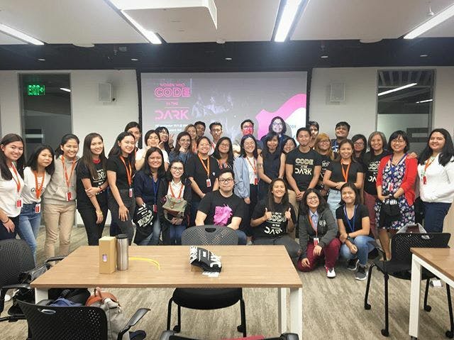 Group photo for Women Who Code In the Dark 2019