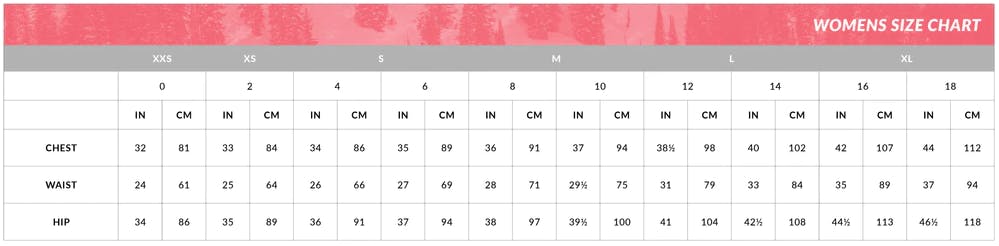 Spyder Size Chart Women