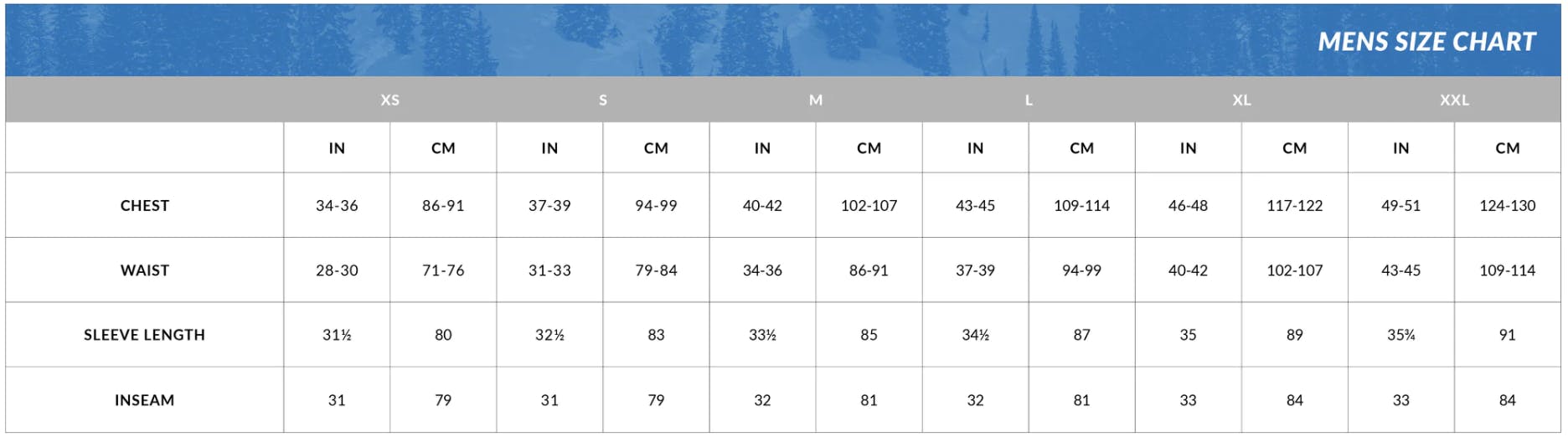 Spyder Size Chart Men