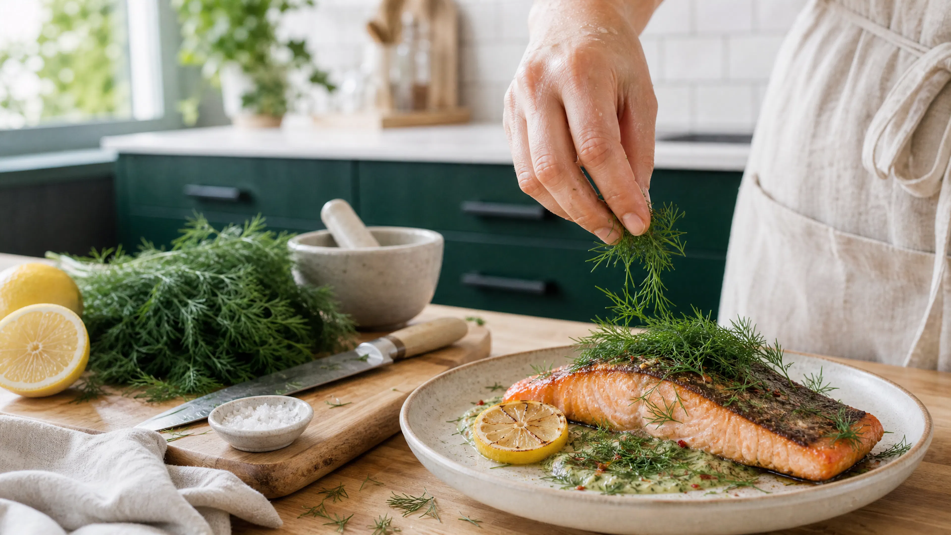 Fresh dill on salmon