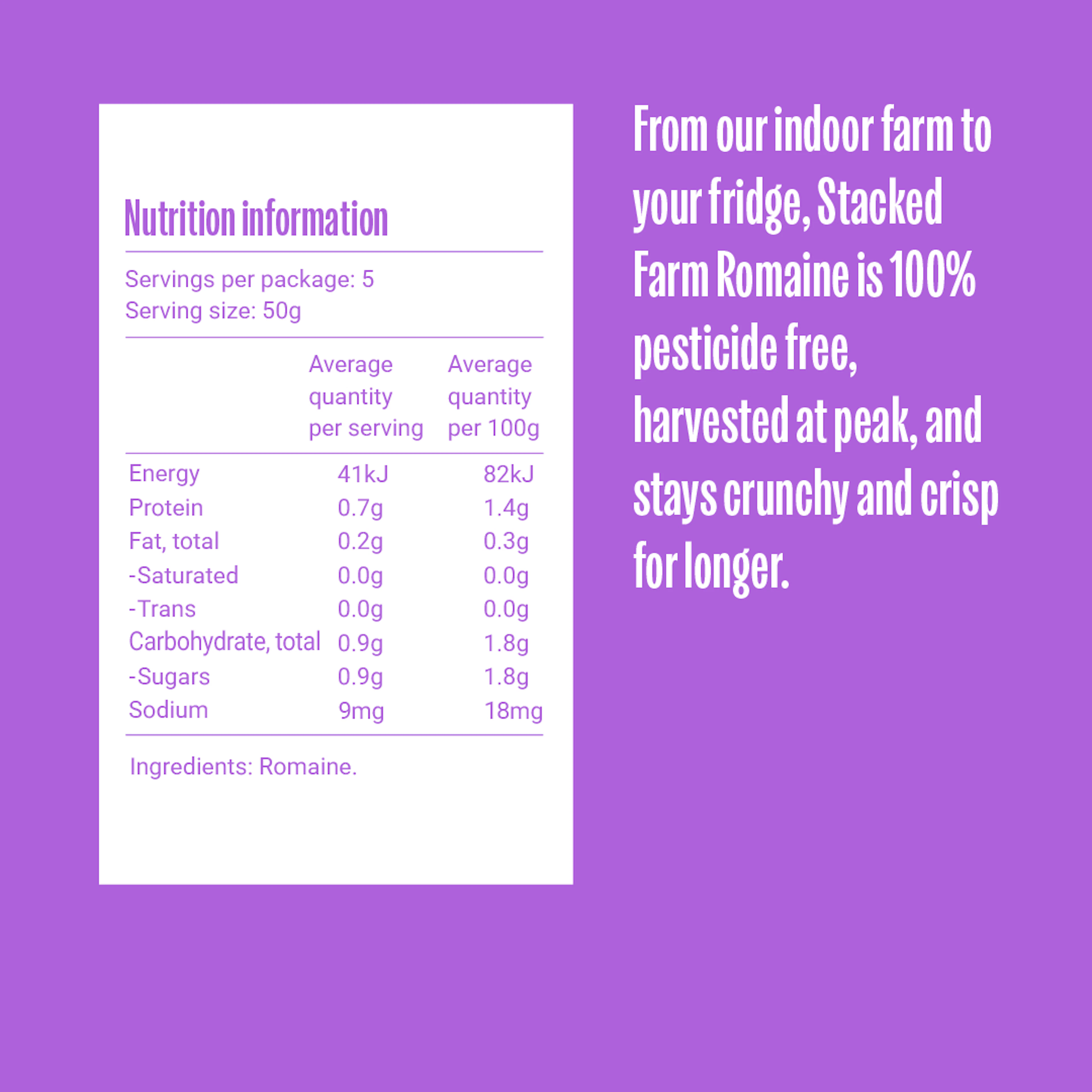 Romaine nutritional table US