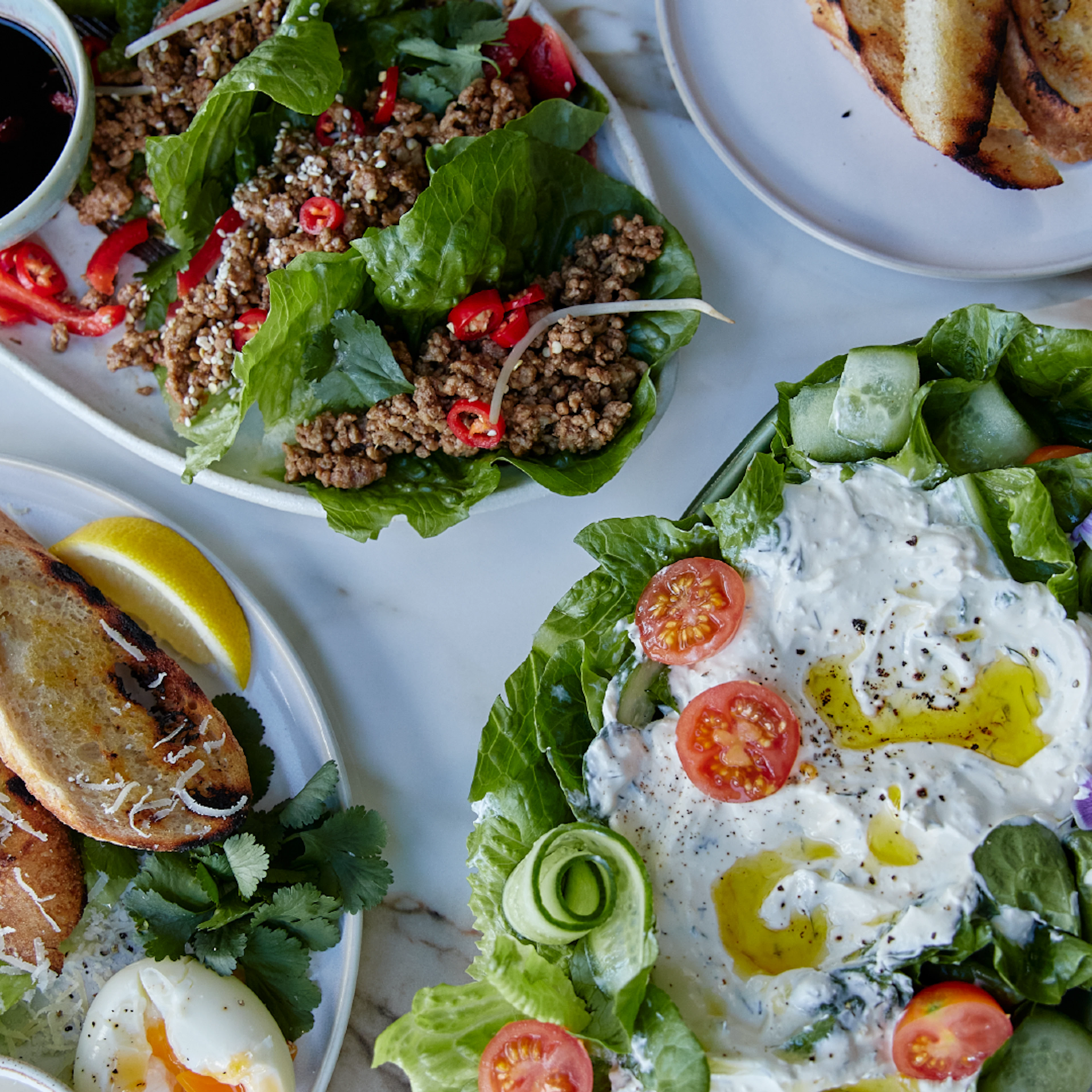 Cos romaine lettuce in different salad forms