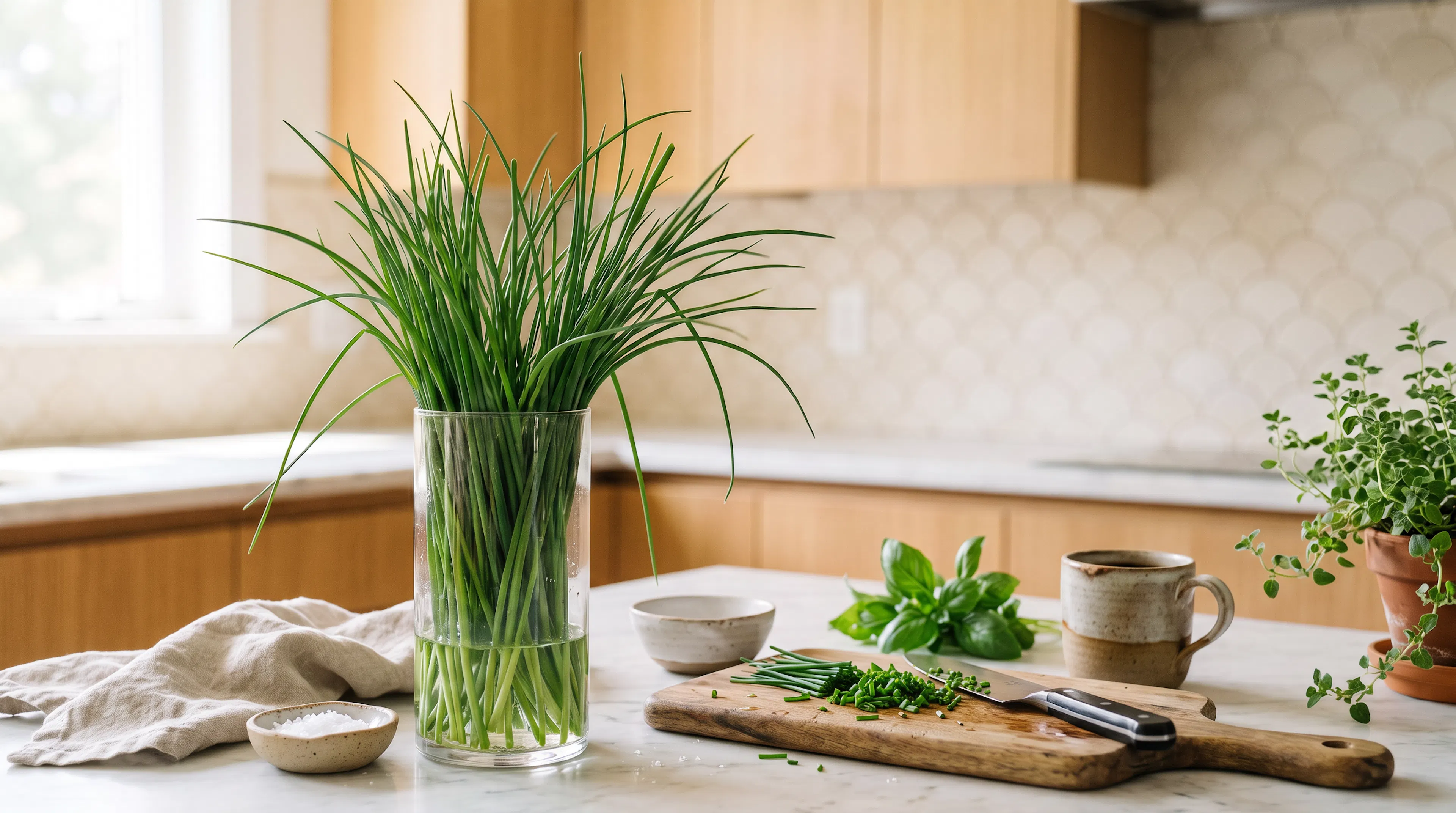 Chives in a glass vase