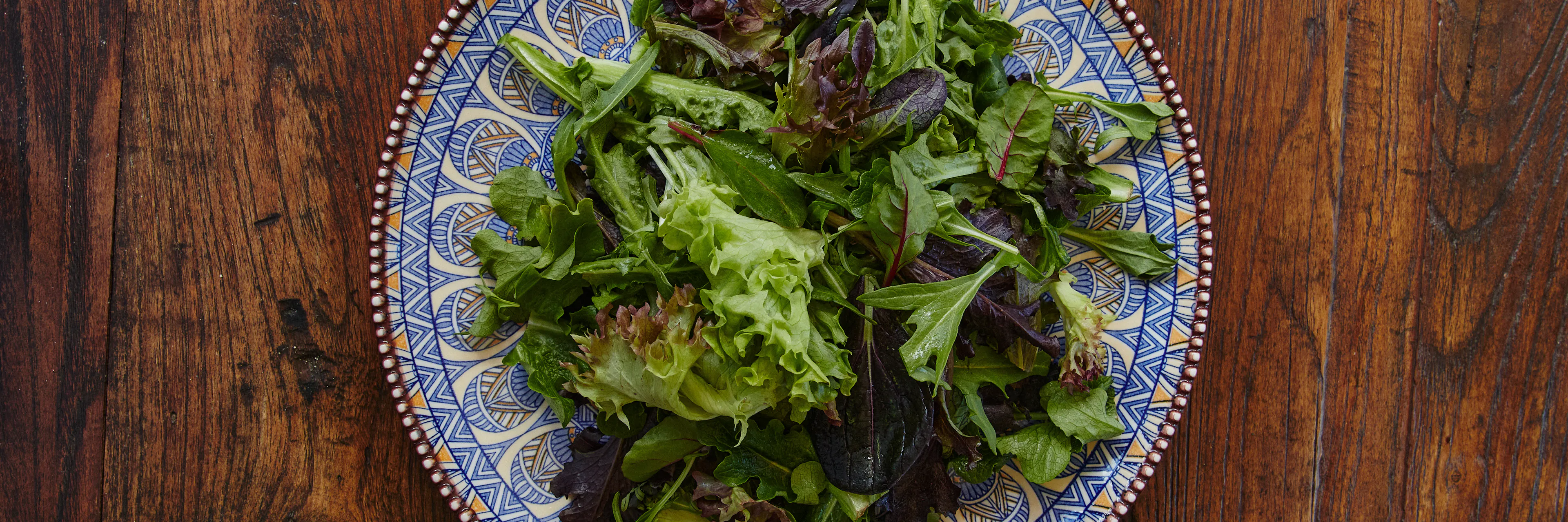 Fresh stacked farm mixed leaf on a plate