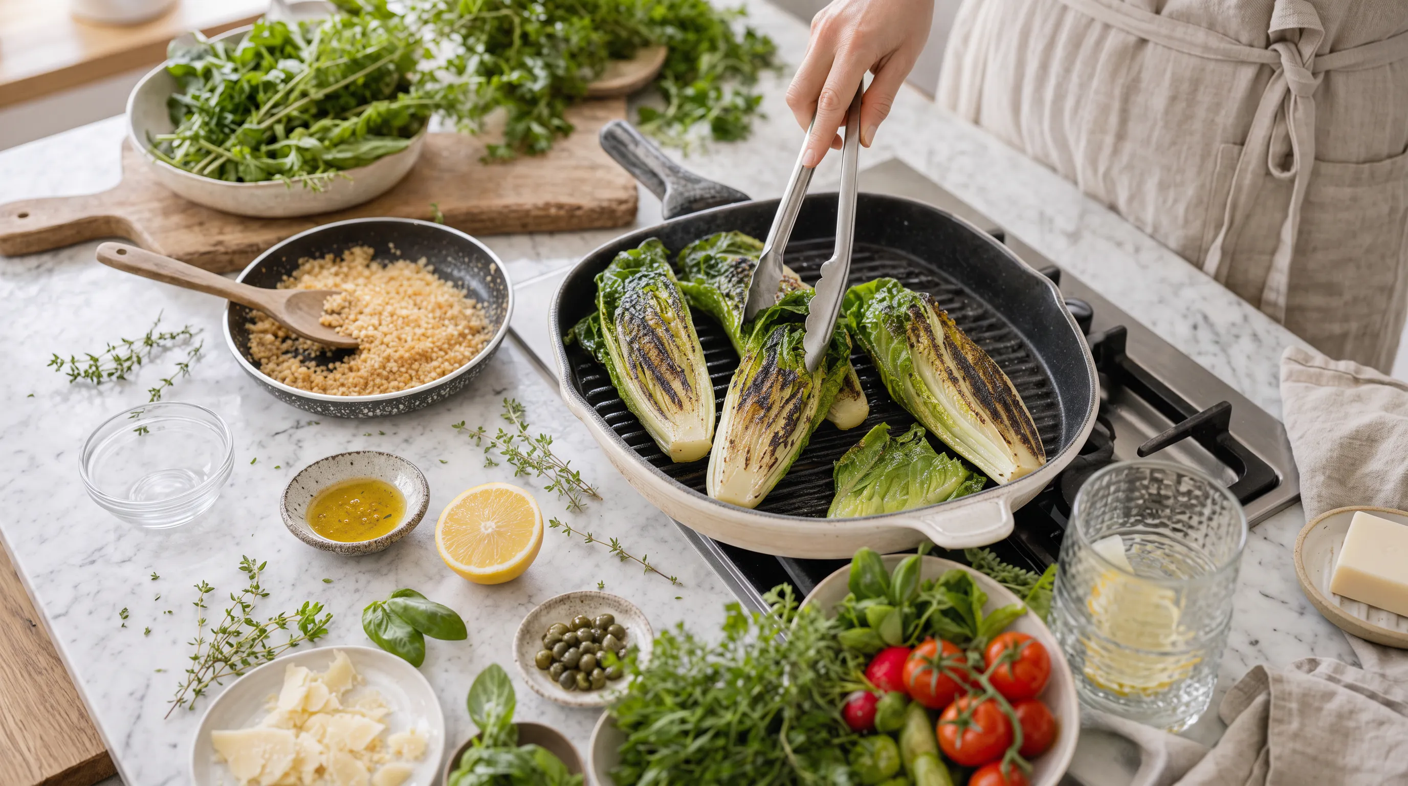 romaine lettuce on the pan