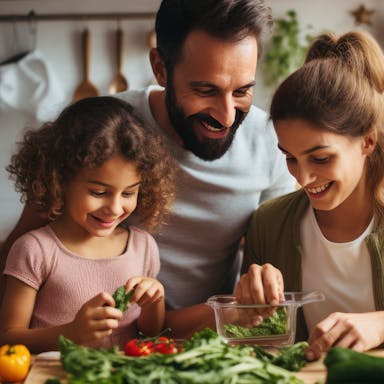 family preparing meal