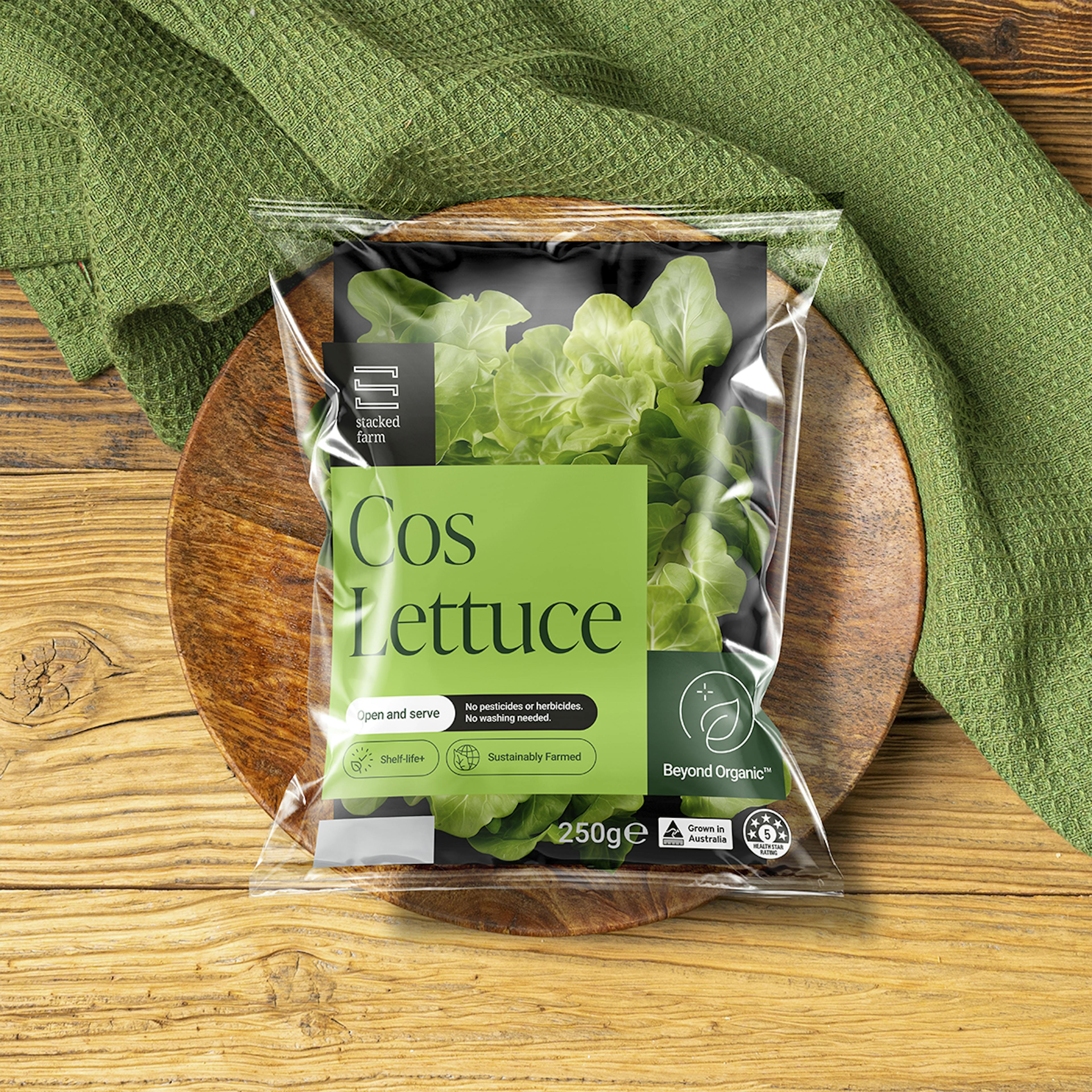 Cos lettuce in retail bag