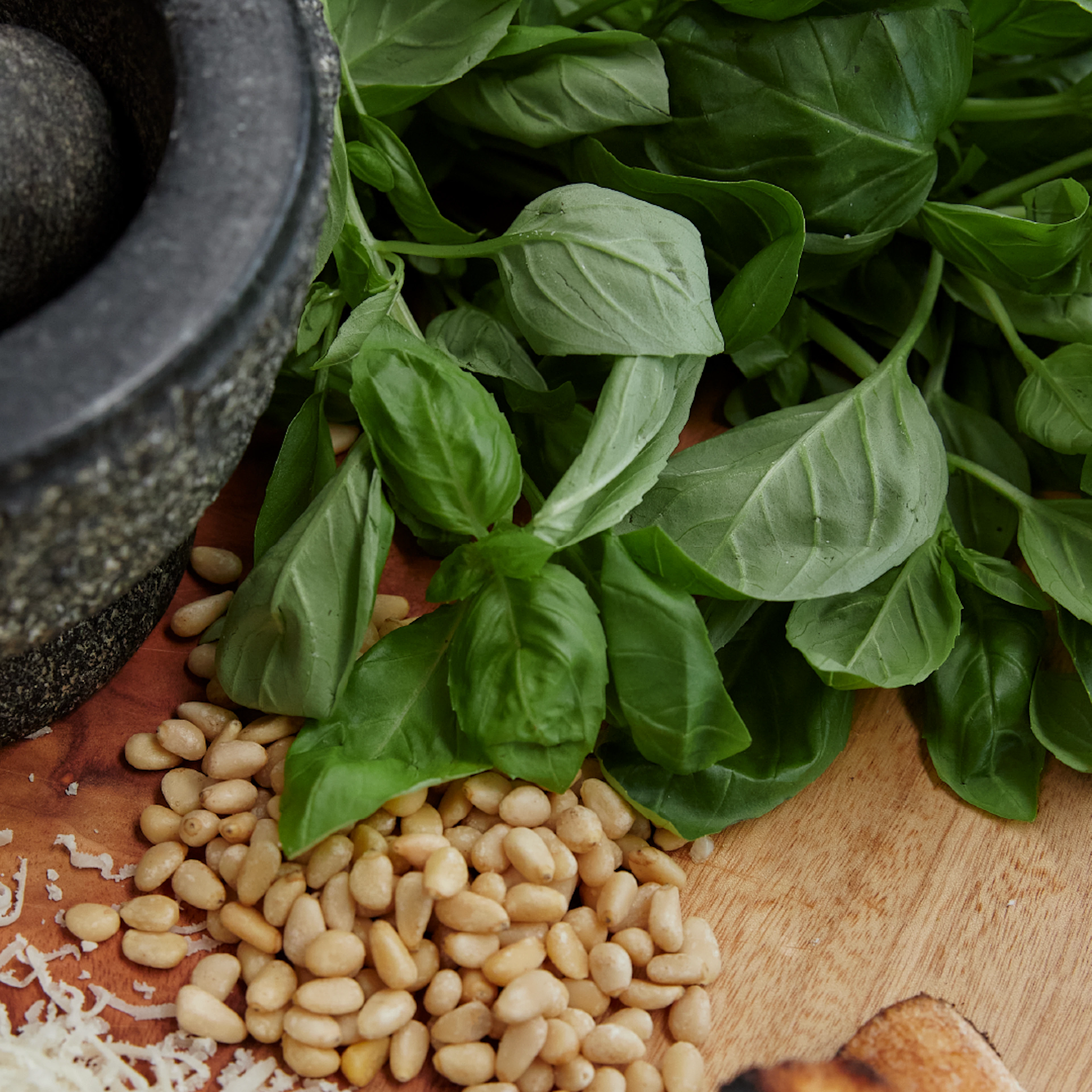 Basil leaves as ingredients for pesto