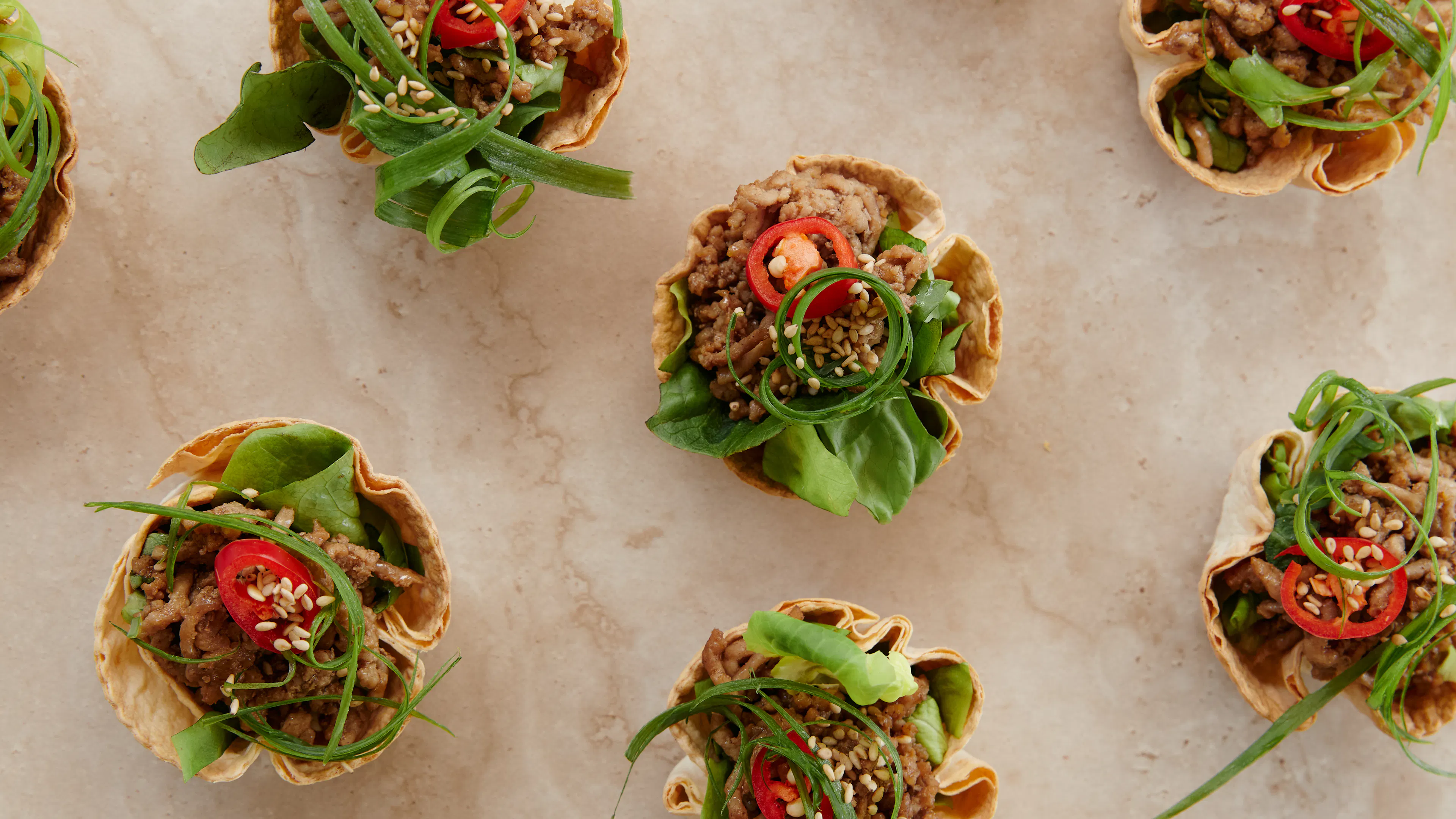 Butter leaf pastry cups layout on a table