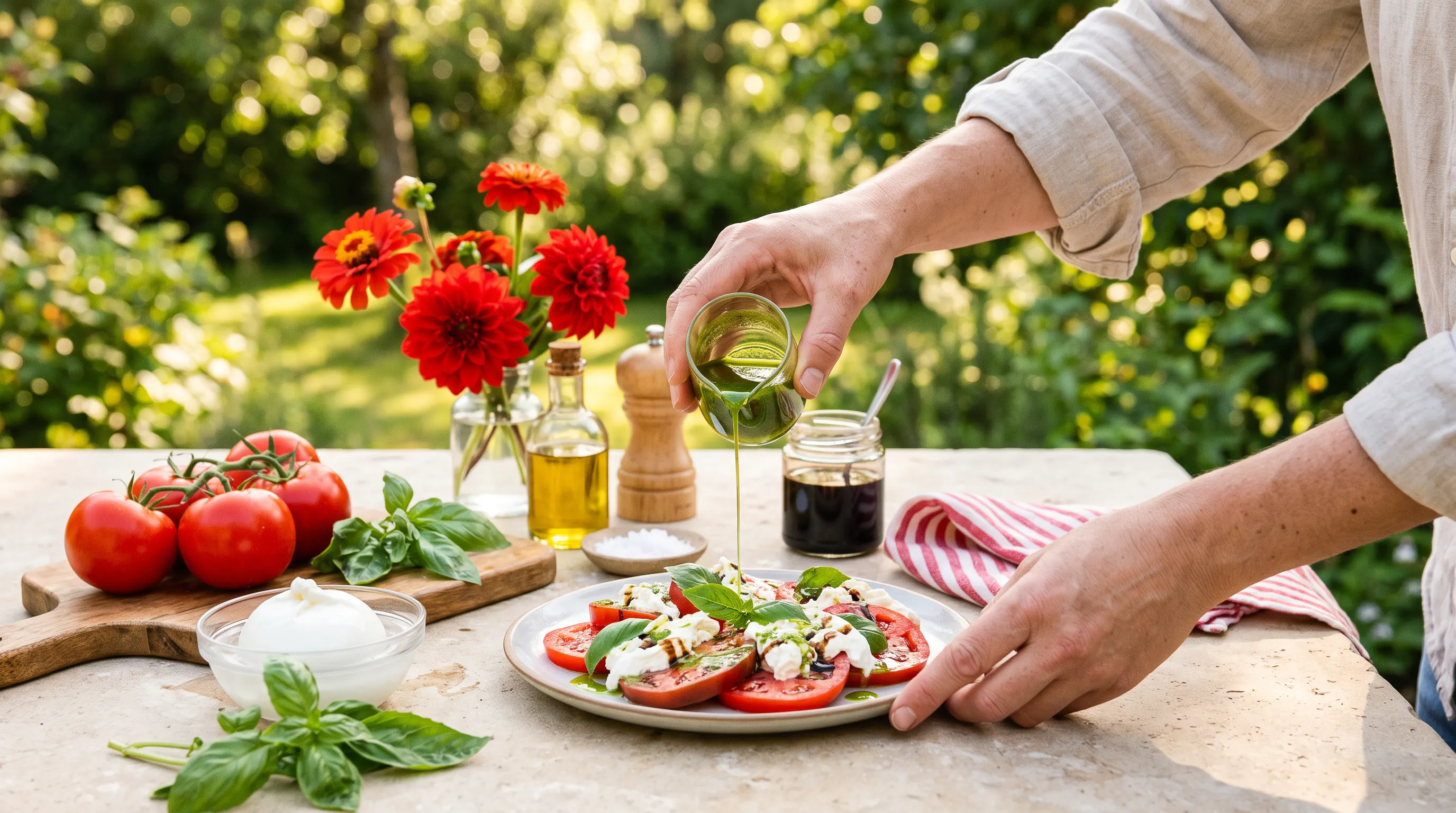 Tomato, Burrata & Basil Caprese with Basil Oil
