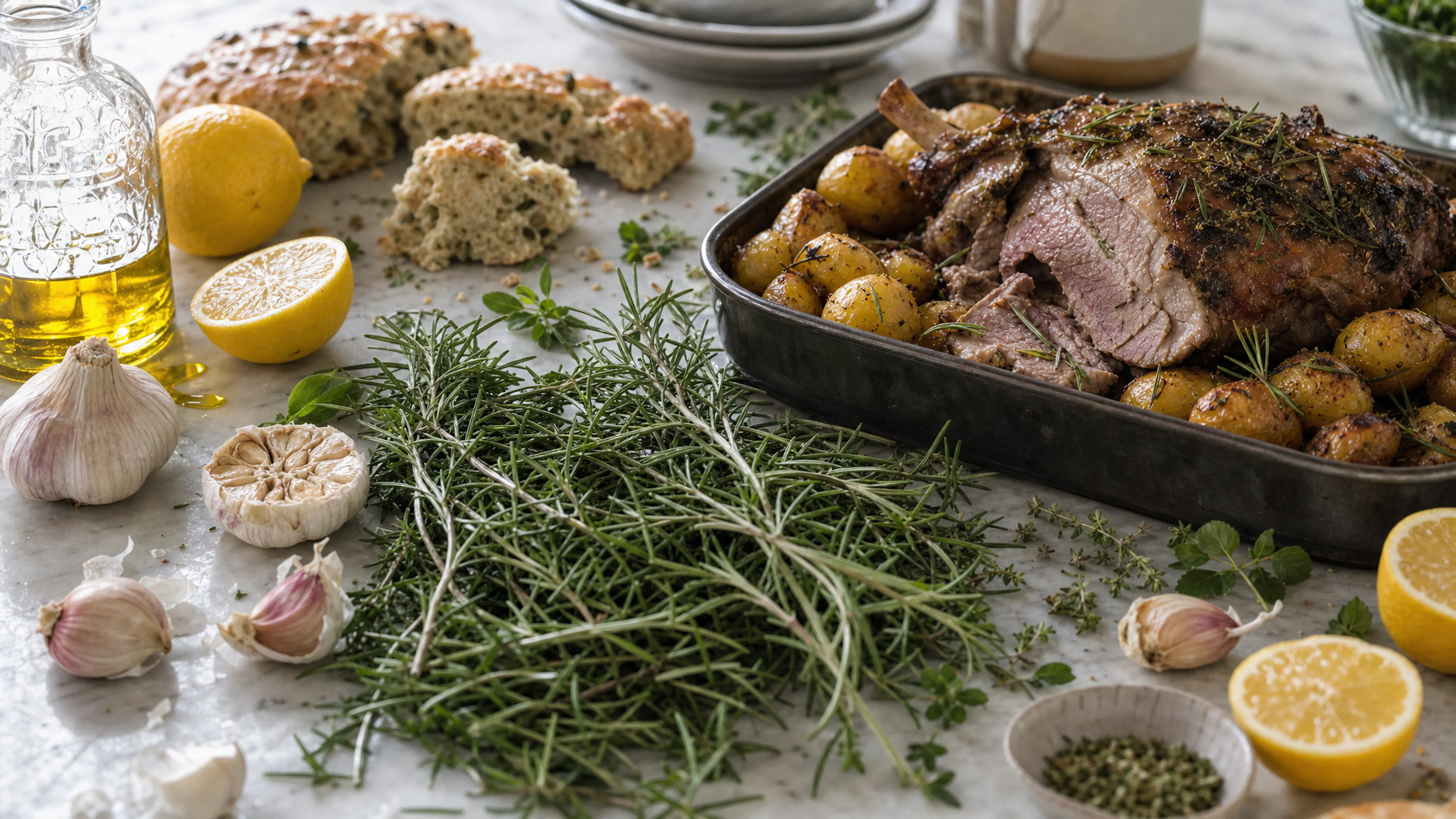 roast meat with fresh rosemary ready to cook