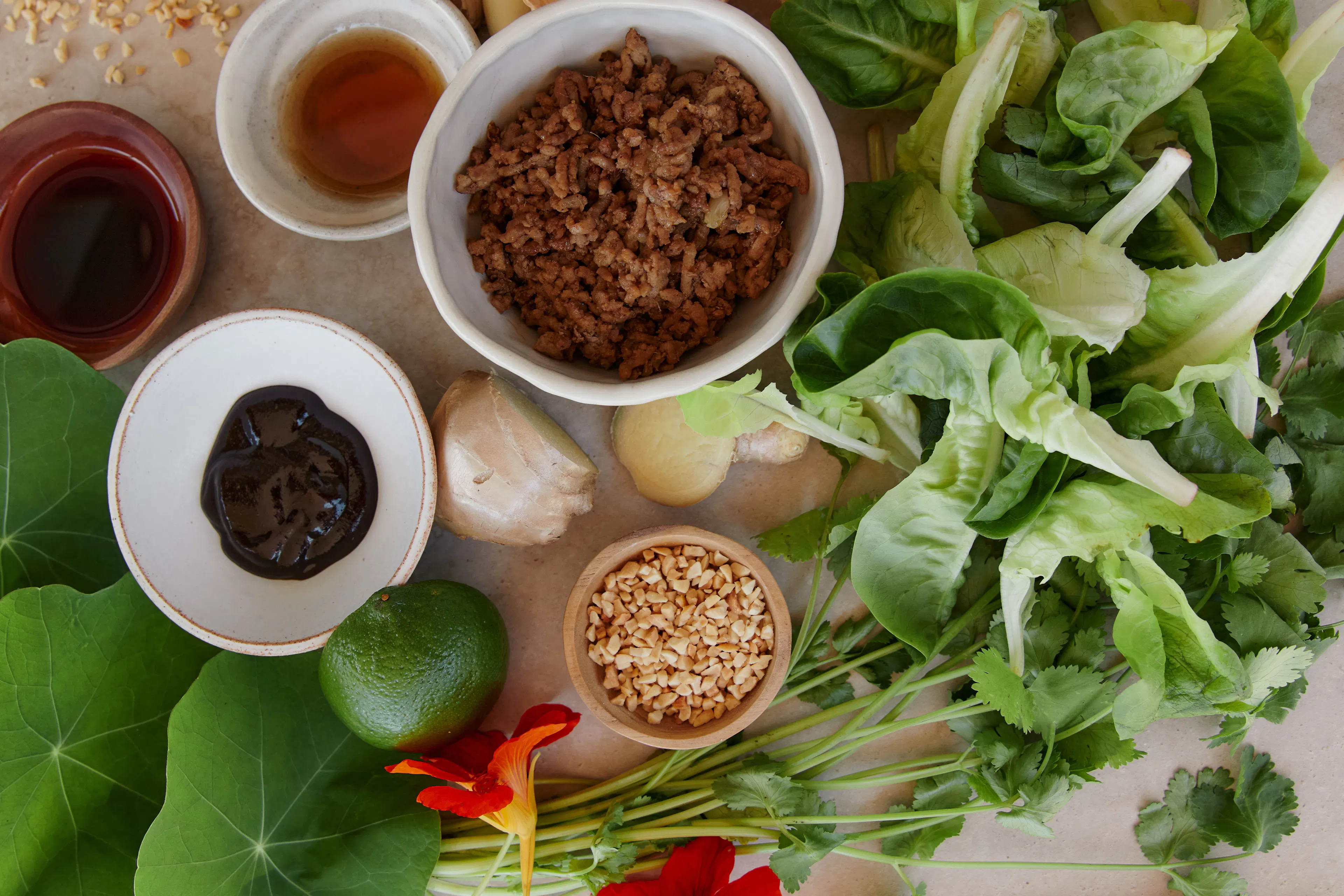 Butter lettuce pastry cups sideways layout