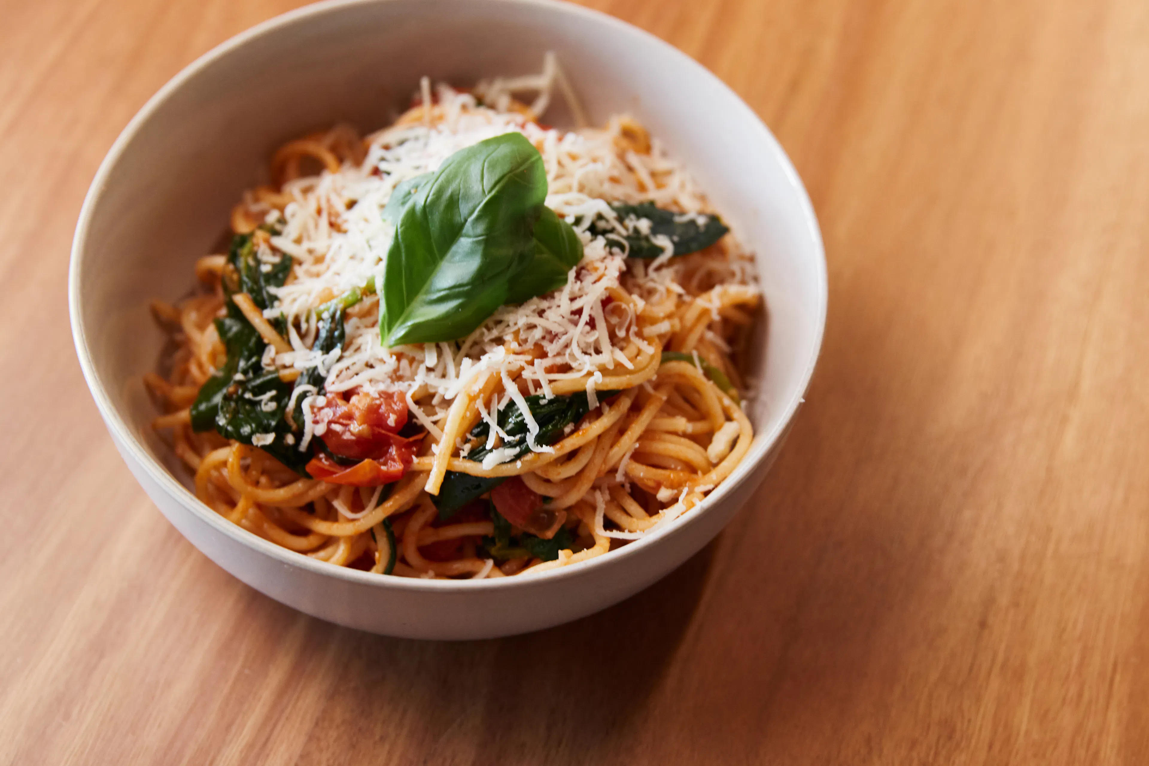 Basil on fresh pasta