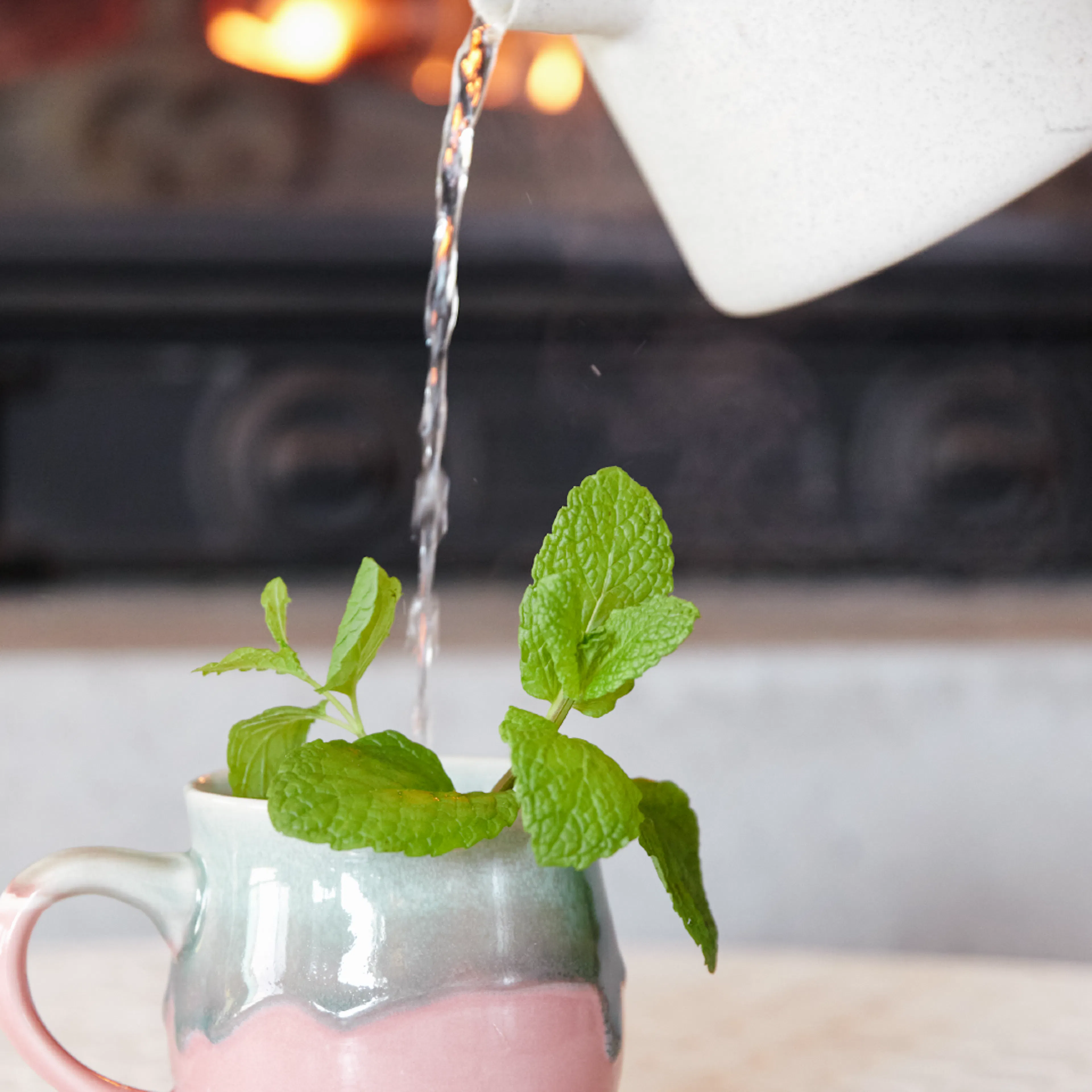 Mint tea being made