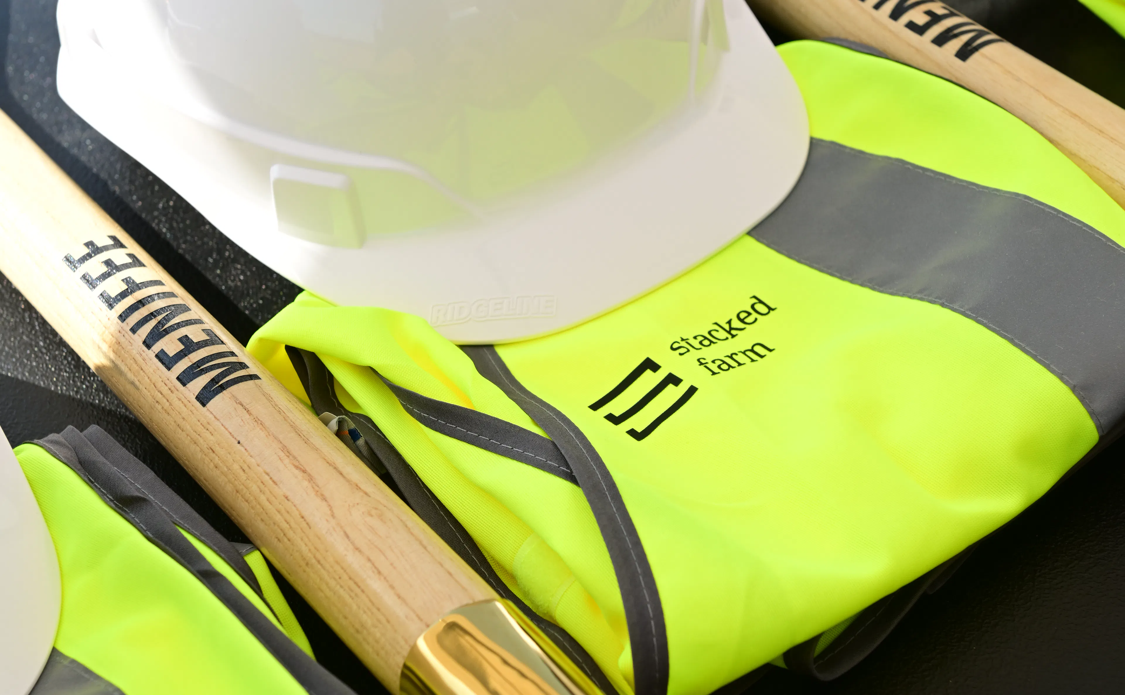 Groundbreaking picture of vest, shovel and hard hat at menifee