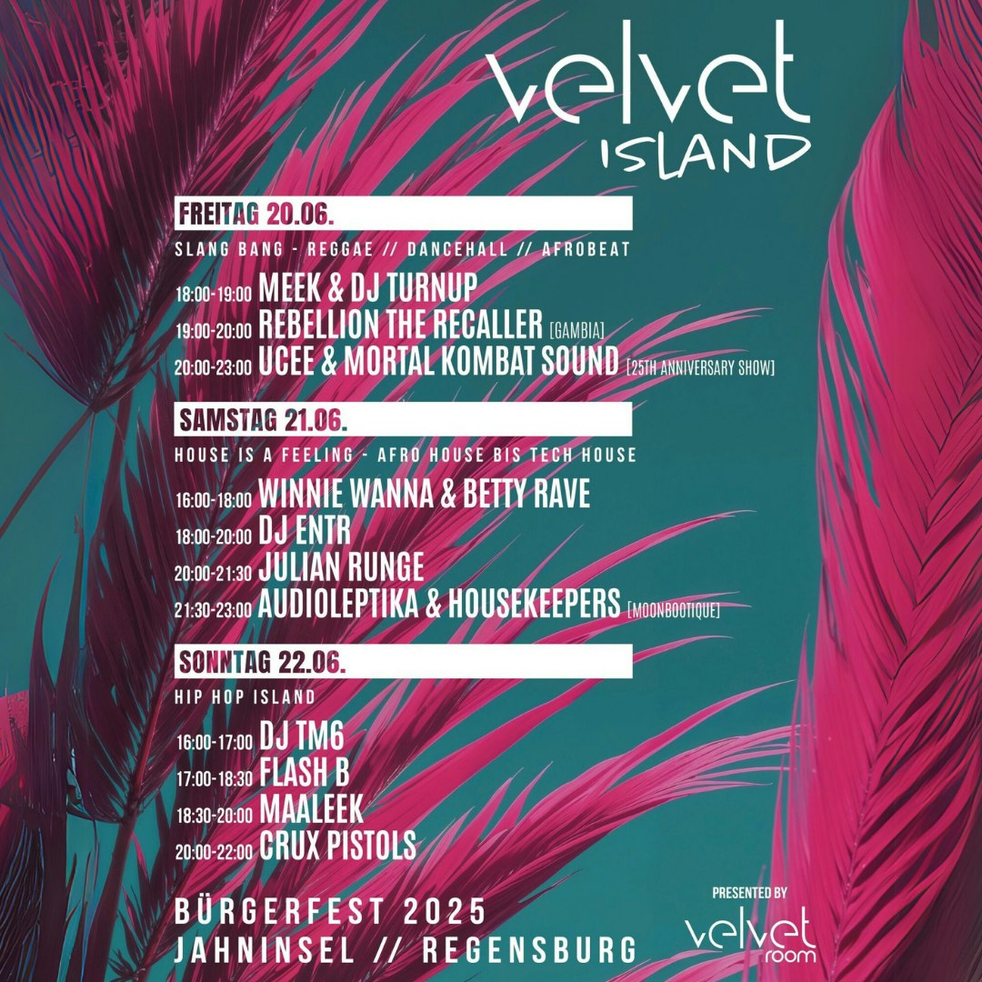 Textlich/grafische Darstellung des Bühnenprogramms für die Bühne auf der Jahninsel abends