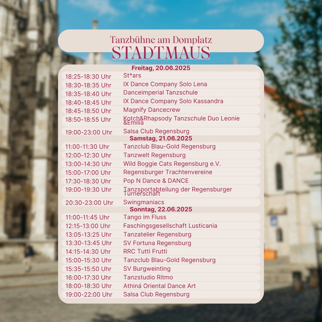 Textlich/grafische Darstellung des Bühnenprogramms für die Tanzbühne am Domplatz