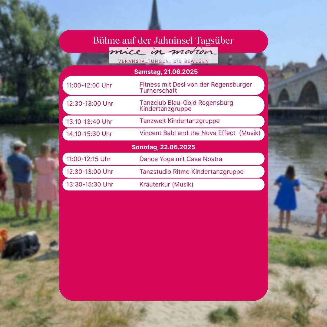 Textlich/grafische Darstellung des Bühnenprogramms für die Bühne auf der Jahninsel tagsüber