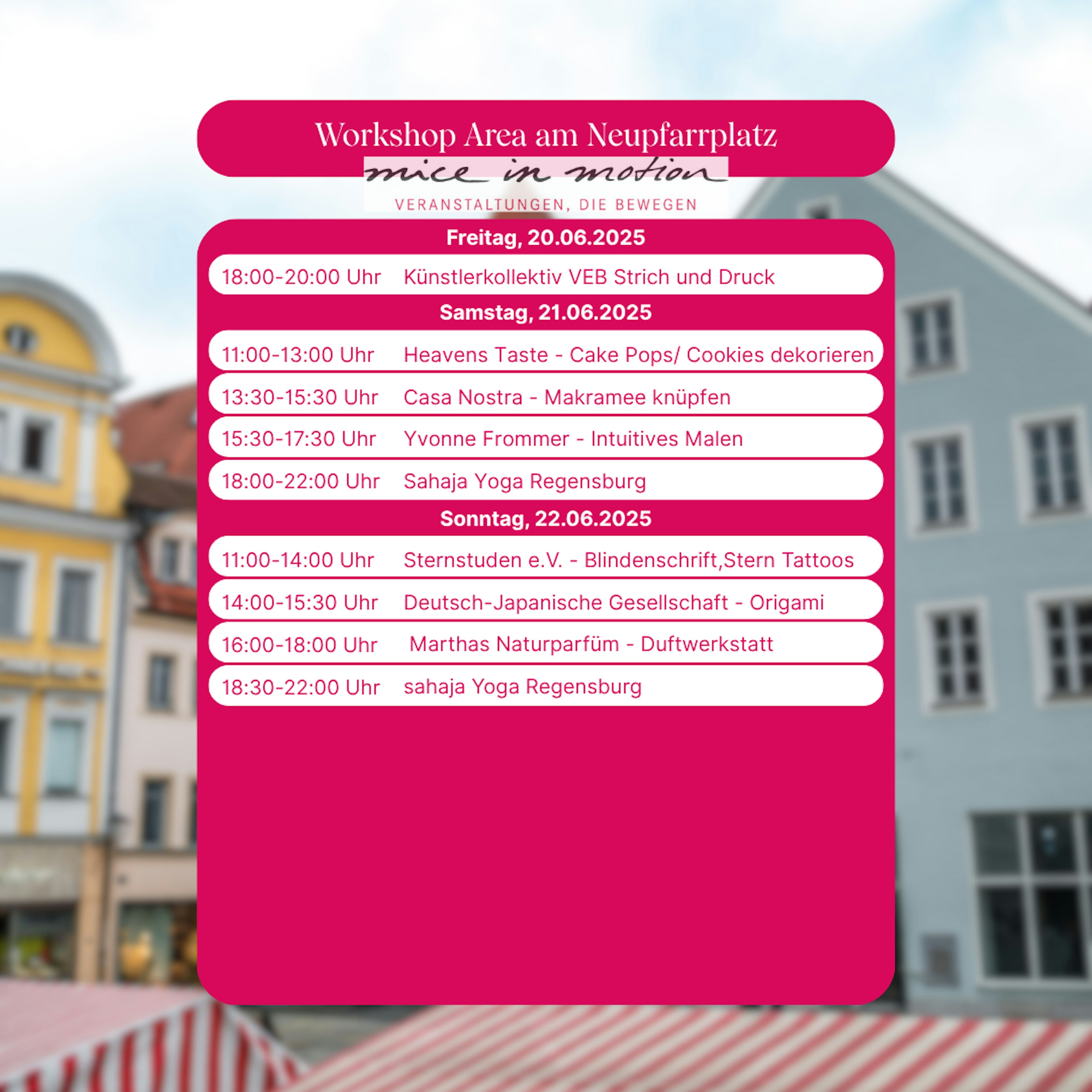 Textlich/grafische Darstellung des Workshopprogramms am Neupfarrplatz