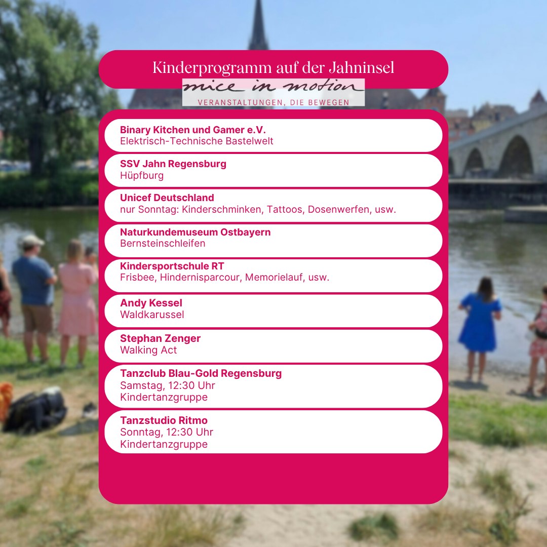 Textlich/grafische Darstellung des Kinderprogramms auf der Jahninsel