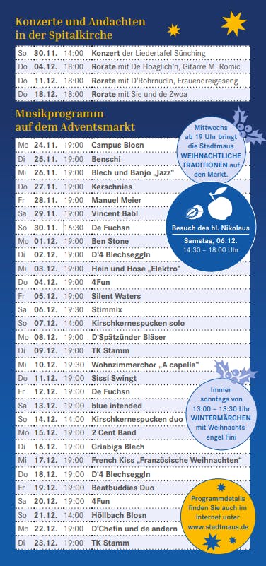 Ansicht des Programms für den Adventsmarkt 2025