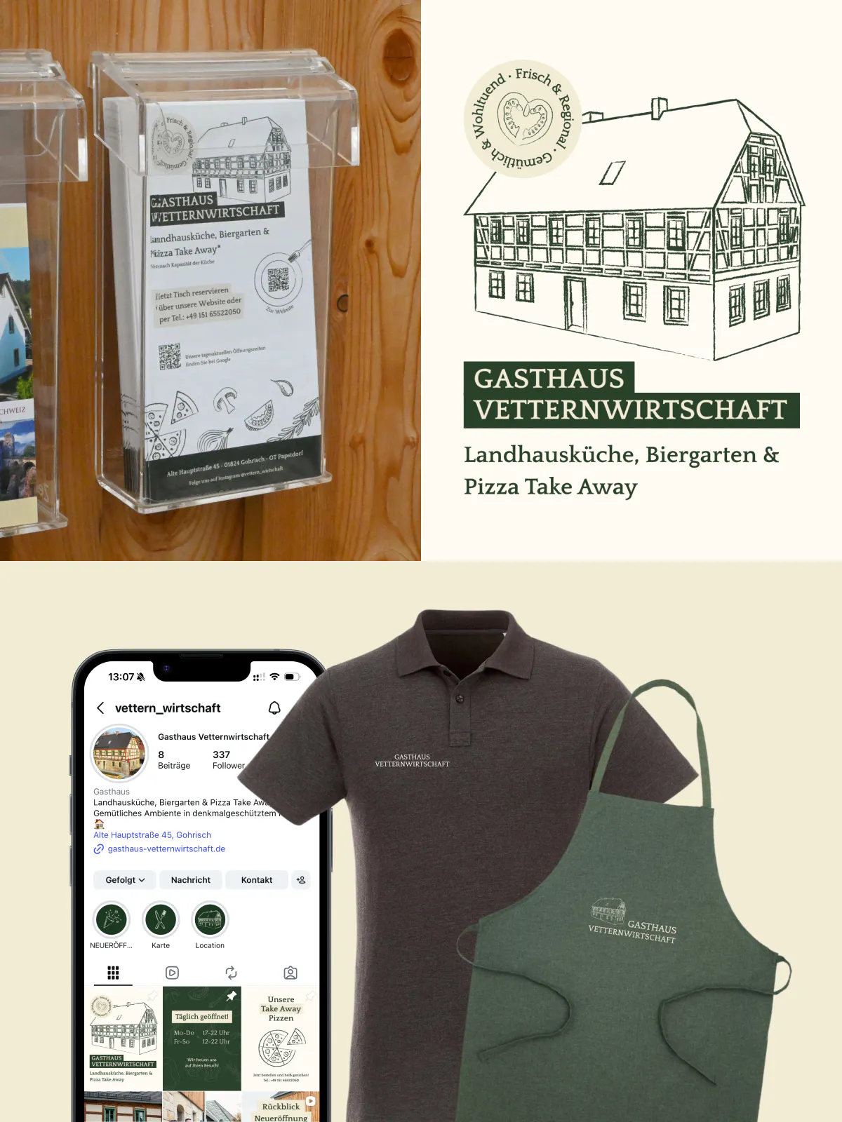 Flyer, Social Media Account und Kleidung passend zum Branding