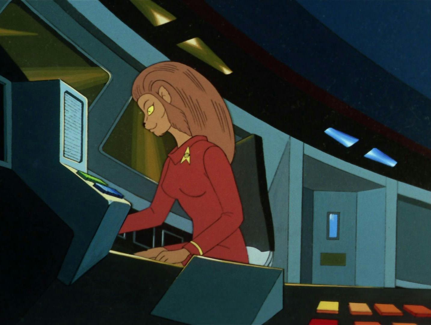 M'Ress manns the communications station while Uhura is on an away mission in 'Once Upon A Planet'