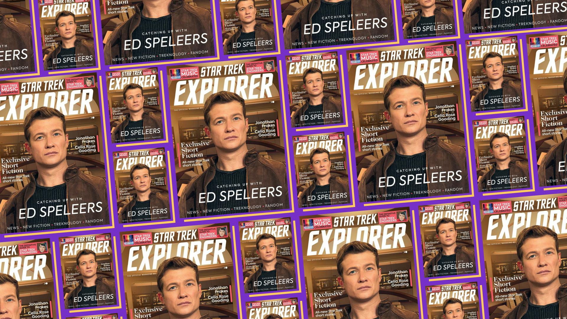 Illustrated banner featuring Star Trek Explorer #8 with Ed Speleers on the cover
