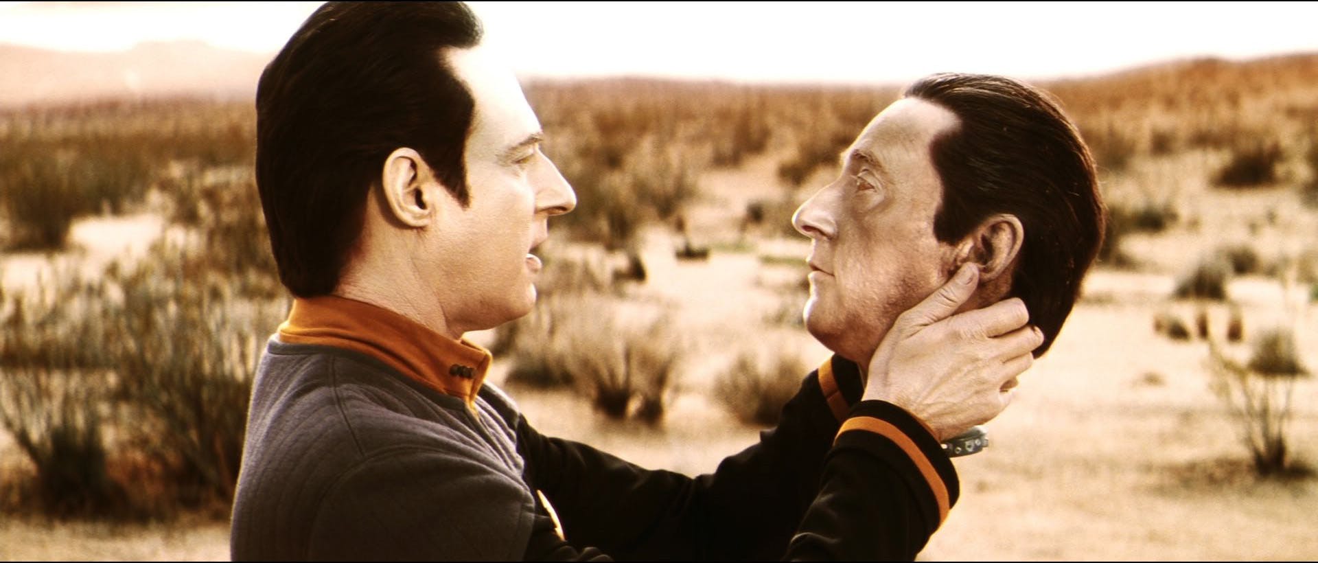 Data lifts B-4's disembodied head in Star Trek Nemesis