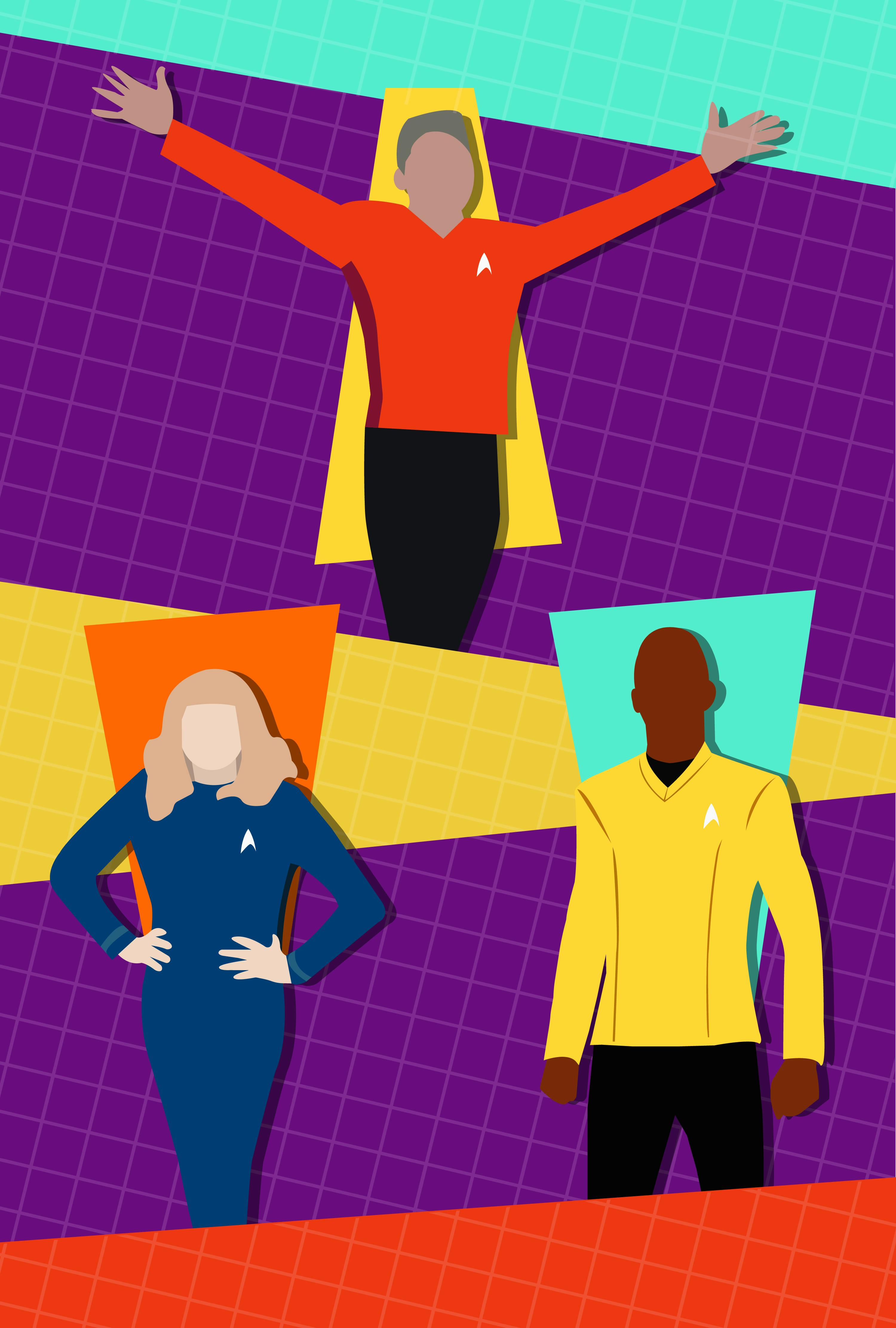 Illustration of three Starfleet officers