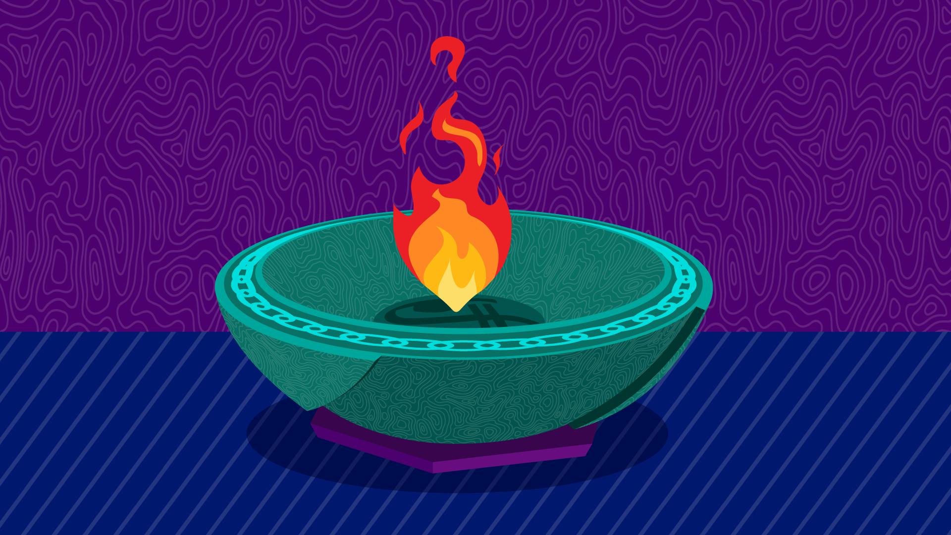 Graphic illustration of the Trill zhian'tara ritual ceremonial bowl with a flame