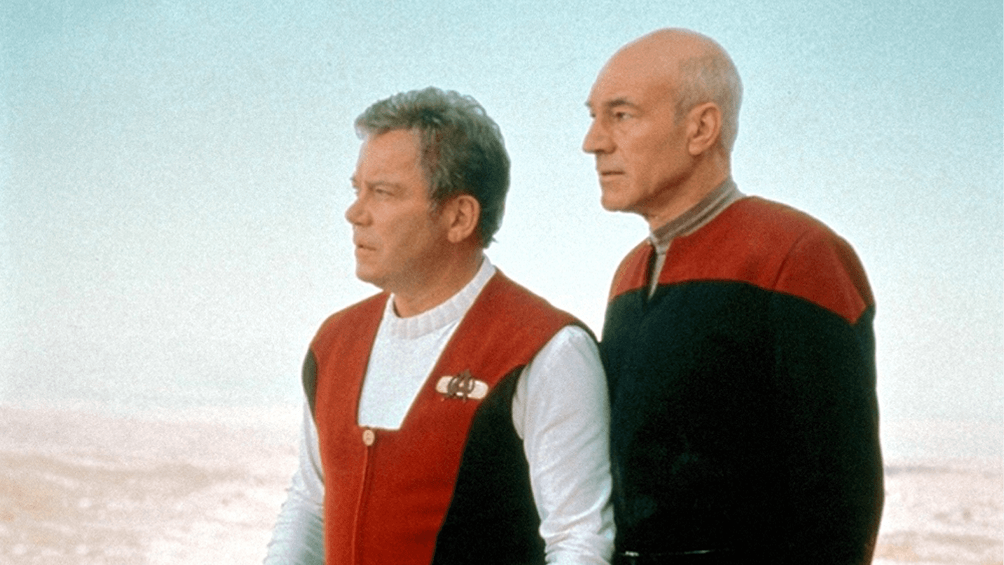 Header image for Star Trek: Generations showing James T. Kirk and Jean-Luc Picard