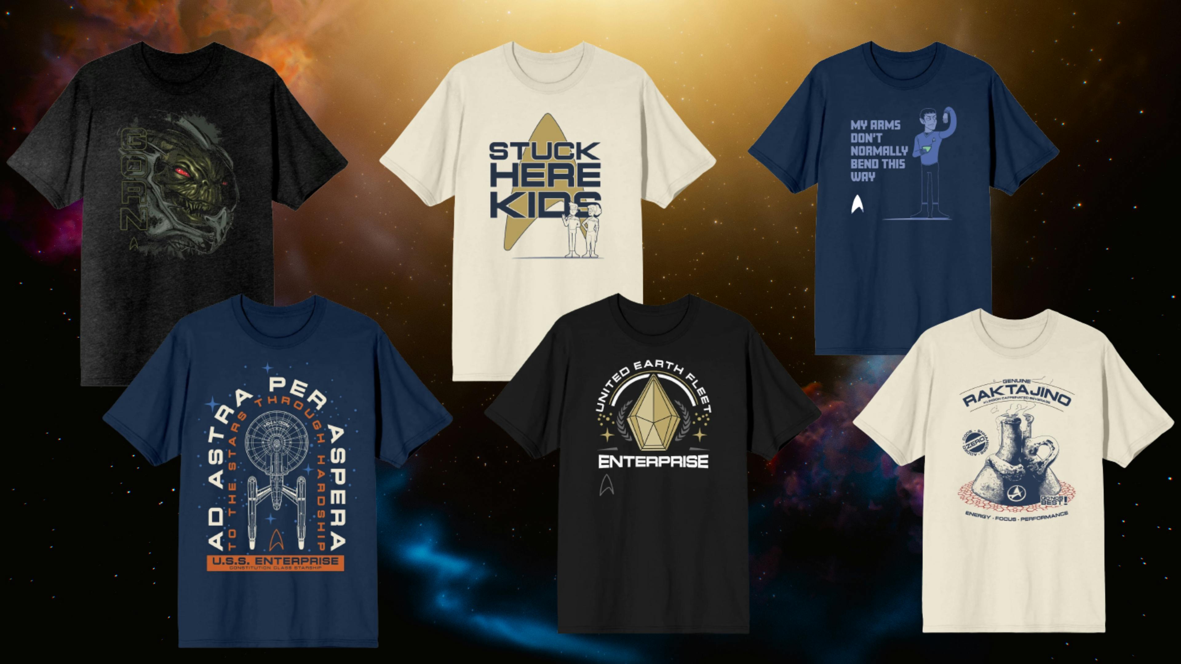 Several Star Trek: Strange New Worlds inspired tshirts from Heroes & Villains